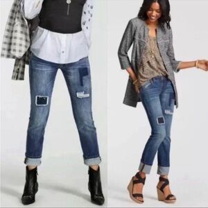 CAbi Patchwork Slim Boyfriend Jeans Size 4 Straight Stretch Patches